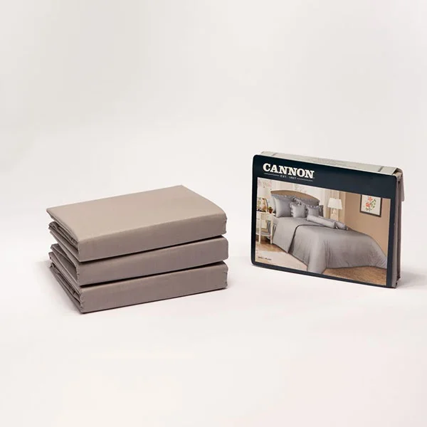 Cannon Single Plain Fitted Bed Sheet Set of 2 Pcs, Grey - HT02158-GRY