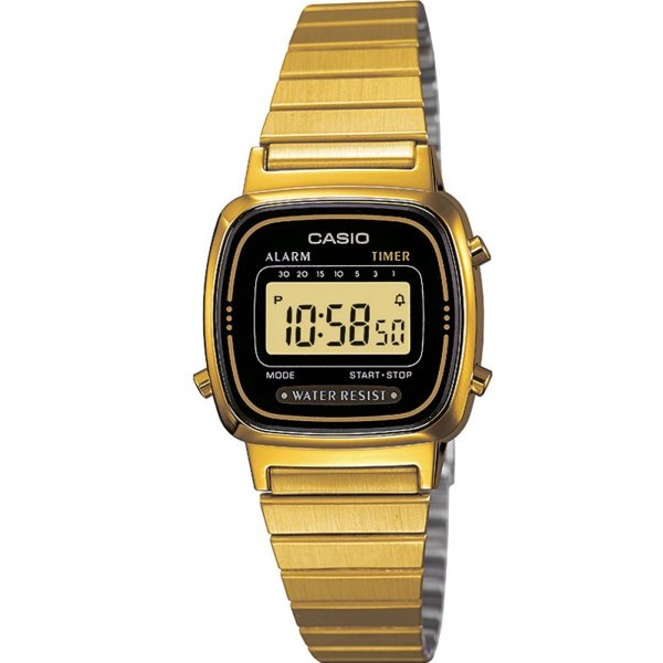 Casio Women Black Dial Gold Stainless Steel Strap Watch - LA670WGA-1DF