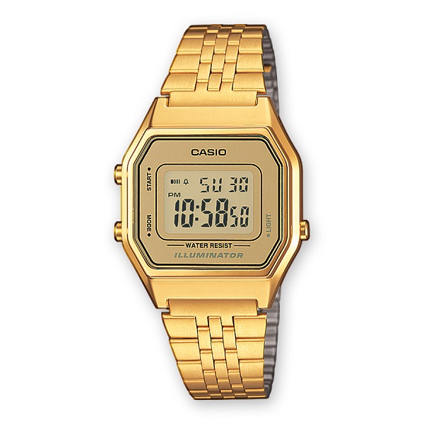 Casio Ladies Mid Size Gold Tone Digital Retro Multi-function Watch - LA680WGA-9DF