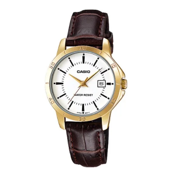 Casio Women's Analog Date Leather Watch - LTP-V004GL-7AUDF