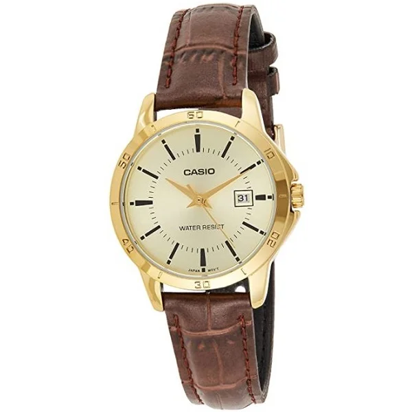 Casio Women Brown Leather Strap Watch - LTP-V004GL-9AUDF