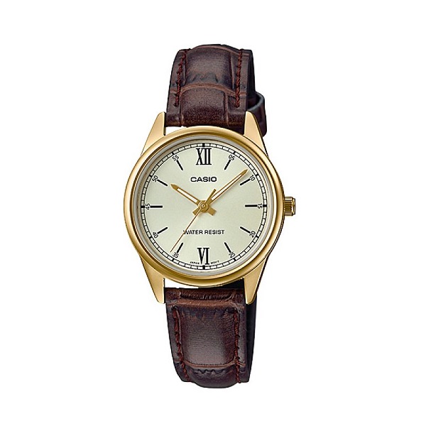 Casio Leather Band Gold Dial Analog Watch for Women - LTP-V005GL-9BUDF