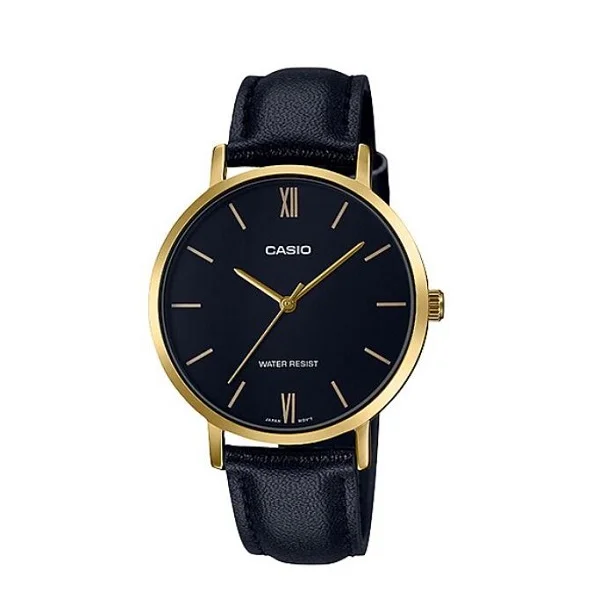 Casio Analog Black Dial Leather Women's Watch, Black - LTP-VT01GL-1BUDF