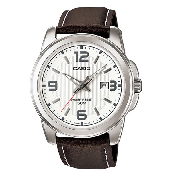 Casio Men's White Dial Leather Band Watch - MTP-1314L-7AVDF