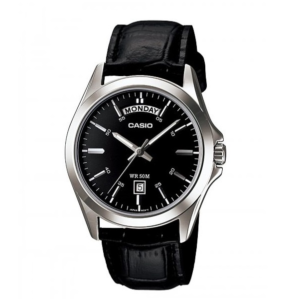 Casio Men's Black Dial Leather Band Watch - MTP-1370L-1AVDF