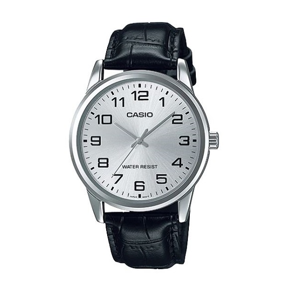 Casio Men's Grey Dial Leather Band Watch - MTP-V001L-7BUDF