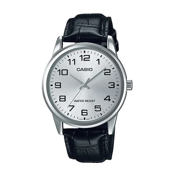 Casio Men's Grey Dial Leather Band Watch - MTP-V001L-7BUDF