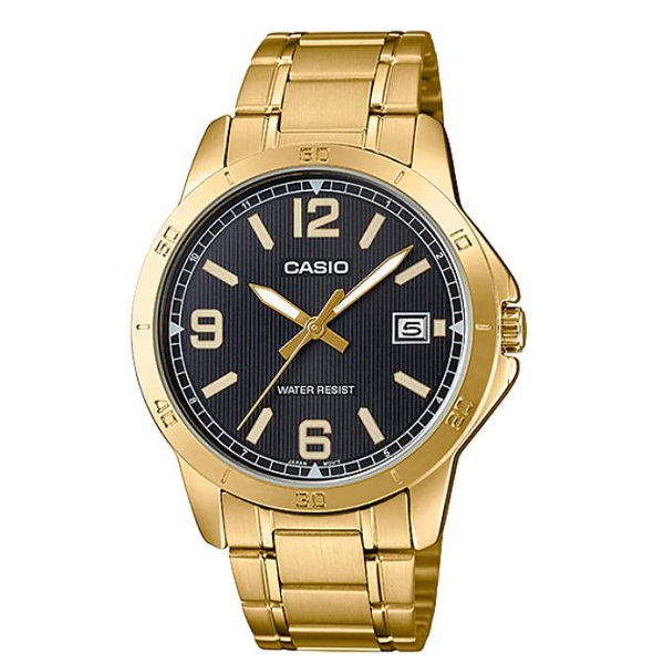 Casio Stainless Steel Black Dial Gold Plated Band Analog Men's Watch - MTP-V004G-1BUDF