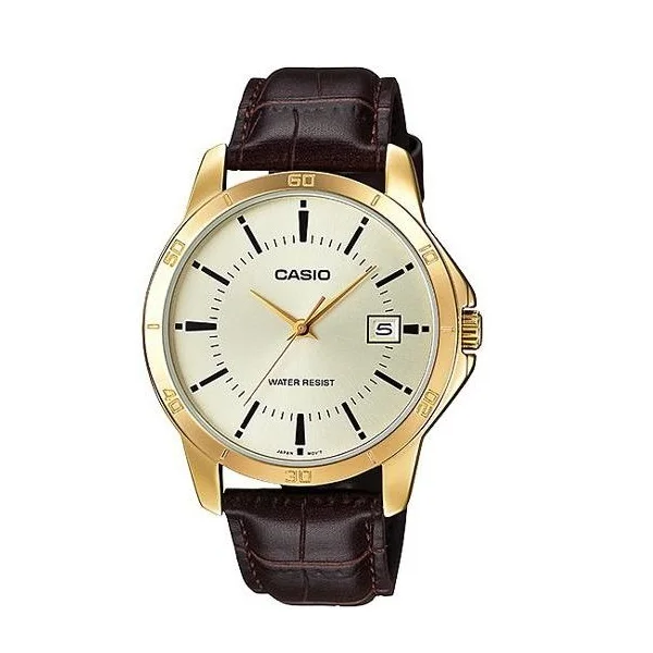 Casio Men's Brown Leather Watch - MTP-V004GL-9AUDF