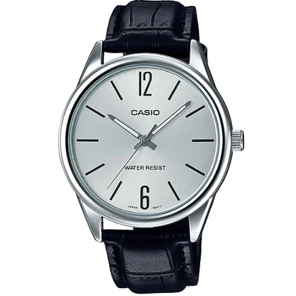 Casio Men's Black Leather Dress Watch Silver Dial - MTP-V005L-7BUDF
