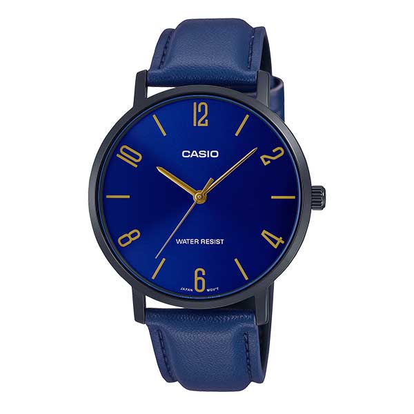 CASIO Analog Blue Dial Leather Band Watch for Men - MTP-VT01BL-2BUDF