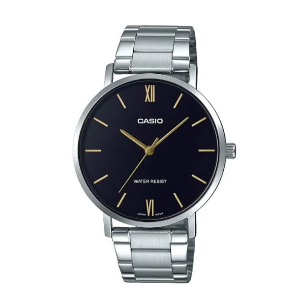 Casio Stainless Steel Black Dial Analog Men's Watch - MTP-VT01D-1BUDF