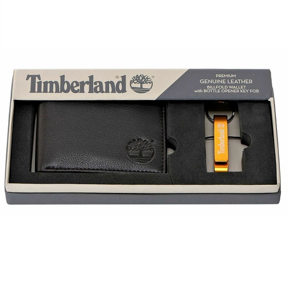 Timberland Men's Leather Billfold Wallet With Bottle Opener Key Chain NP0565/08 Black