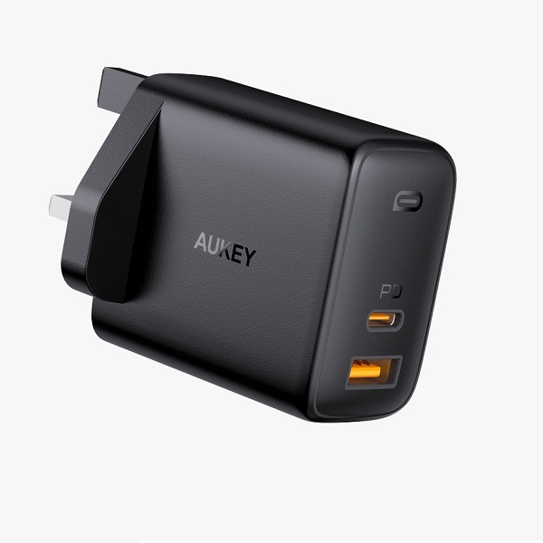 Aukey Dual-Port 65W Pd Wall Charger With Gan Power Technology, Black - PA-B3 BK QC + PD