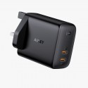 Aukey Dual-Port 65W PD Wall Charger with GaN Power Tech, Black - PA-B4 BK PD