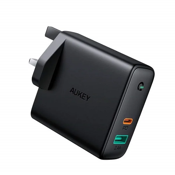 Aukey Dual-Port 60W PD Wall Charger with Dynamic Detect, Black - PA-D3 BK