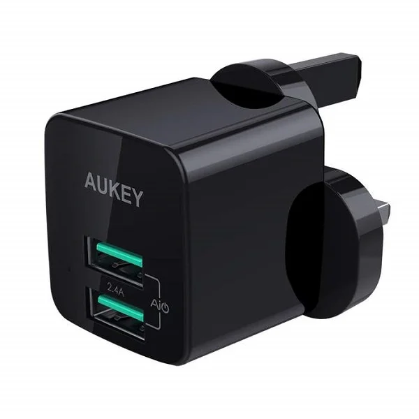 Aukey Dual-Port 12W USB Mini Charger, Black - PA-U32 BK