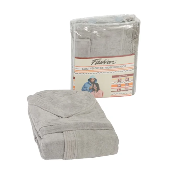 Fashion Velour Cotton Bathrobe with Hood, L Size, Grey - PA05019-GRY-L
