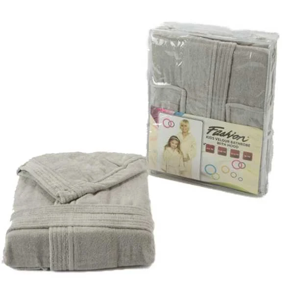 Fashion Velour Children Bathrobe with Hood Grey Color - PA05021-GRY