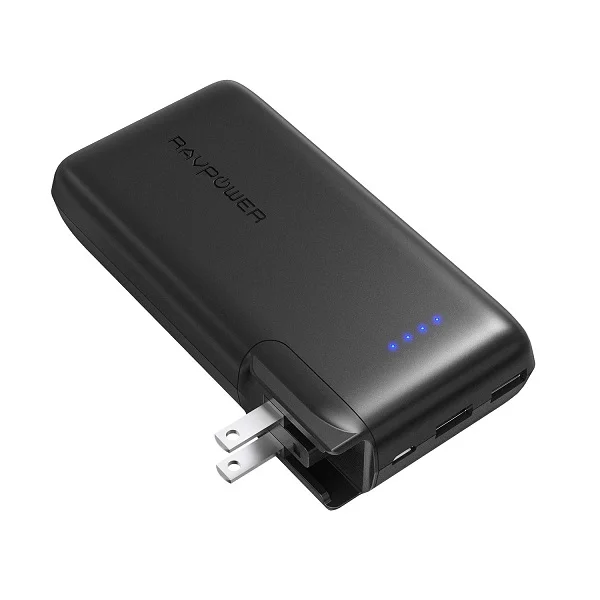 RAVPower Prime 10,000mAh 2-in-1 Power Bank and Wall Charger, Black - RP-PB066