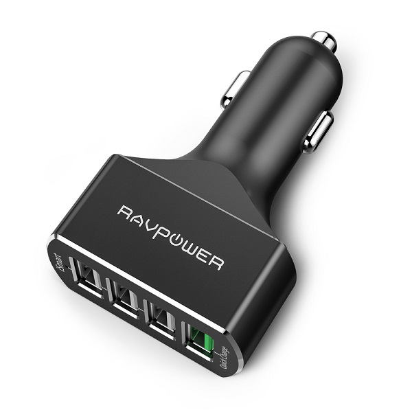 RAVPower QC3.0 36W 4-Port USB Car Charger, Black - RP-VC003