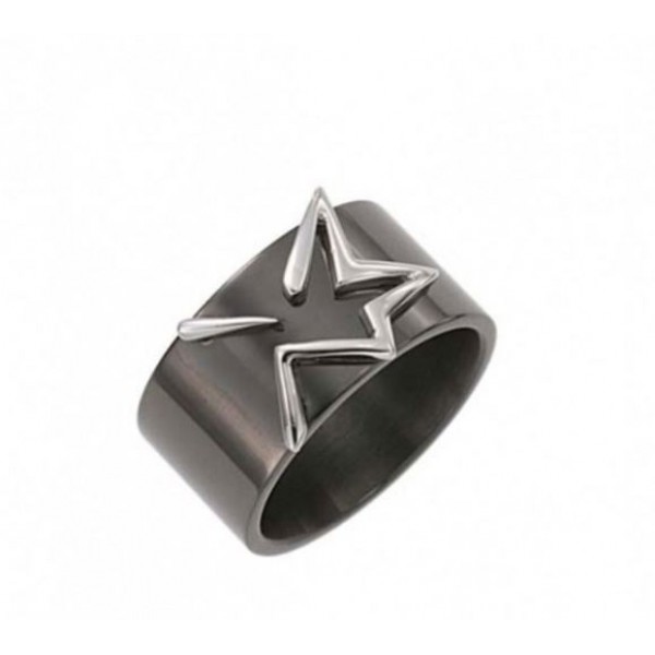 THIERRY MUGLER Wide Band Steel Ring for Women, Black - T21091N