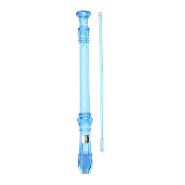 SWAN Soprano Recorder, 8-Hole Plastic Transparent Flute with Cleaning Rod For Beginners, Translucent Blue - SW-8KT-TBLUE