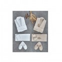 Artex Turkish Cotton EMB Bathrobe Set 10Pcs, White-Beige - TU05001-BEG
