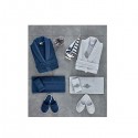 Artex Turkish Cotton EMB Bathrobe Set 10Pcs, Blue-Grey - TU05001-GRY