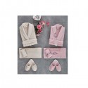 Artex Turkish Cotton EMB Bathrobe Set 10Pcs, Cream-Pink - TU05001-PNK