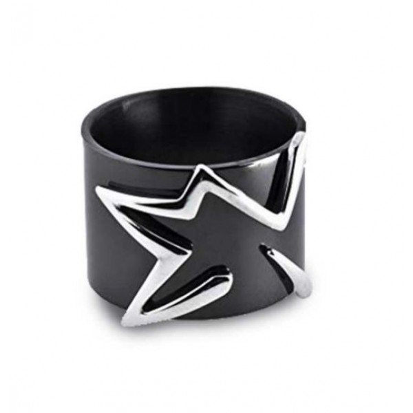 THIERRY MUGLER Wide Band Steel Ring for Women, Black - T21097N