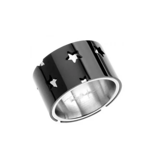 THIERRY MUGLER Wide Band Stainless Steel Ring, Black - T21119N