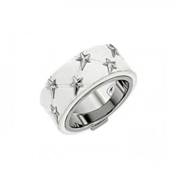 THIERRY MUGLER Wide Band Leather Steel Ring, White - T21116W
