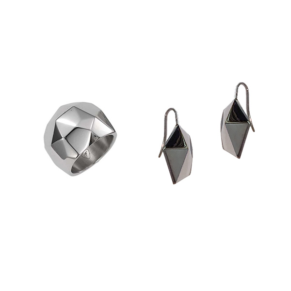 THIERRY MUGLER Metal Steel Earrings & Matching Ring for Women - MUGLER-S1