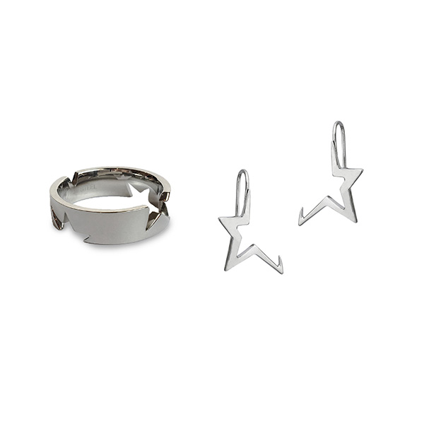 THIERRY MUGLER Steel Earrings & Matching Ring for Women - MUGLER-S2
