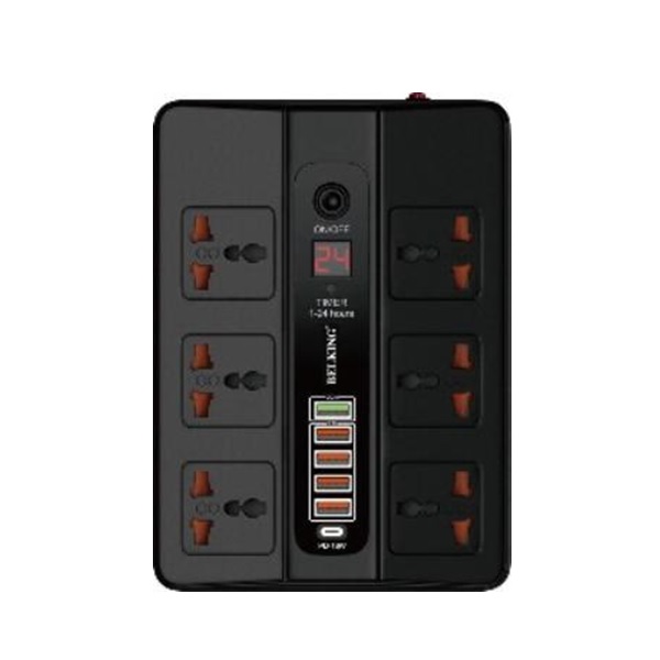 Belking 5-Port USB Hub With 6 Power Socket, Black - BK-3606-BL