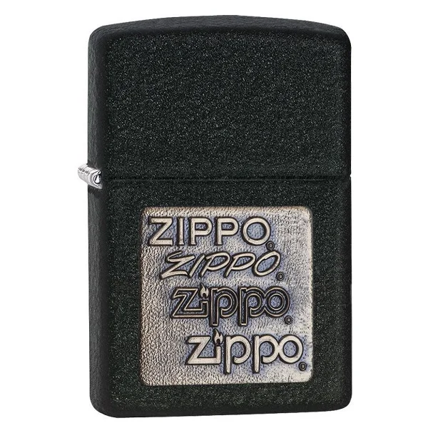 Zippo Black Crackle Silver Zippo Logo Lighter - ZP363