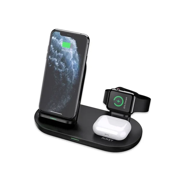 Aukey 3 in 1 AirCore Wireless Charging Station Stand Charging Dock - LC-A3 BK